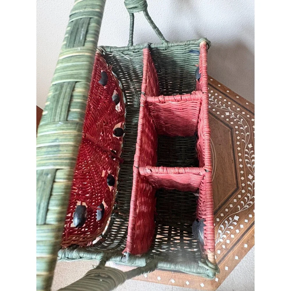 Vintage Wicker Watermelon Utensil Basket
